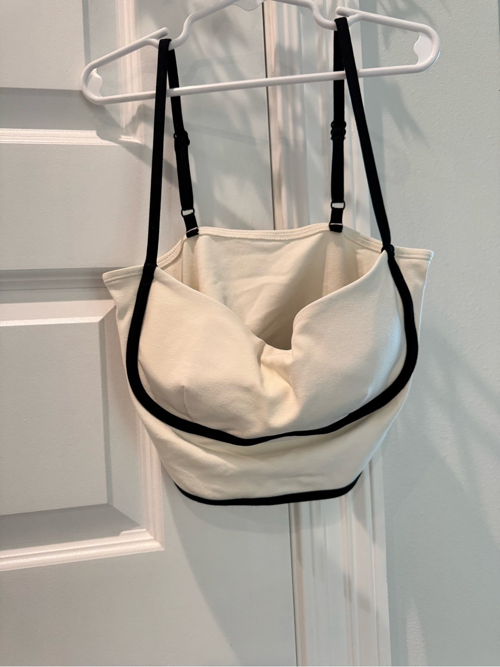 ALO Yoga Cream Shoulder Bag with Black Trim and Straps
